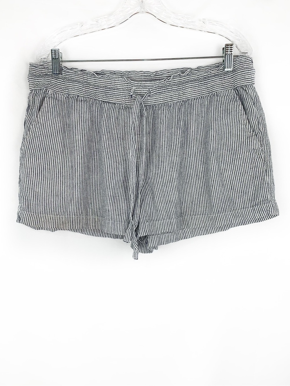 LOFT Linen Blend Blue Stripe Pull On Shorts